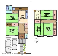 土地広々約43坪！閑静な住宅地！全居室６帖以上！
2階の和室は戸を開放すると12帖の和室に♪
お車2台駐車可能！リフォームもご相談ください！