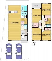 閑静な住宅地！ＬＤＫ広々２２帖の４ＬＤＫ！
南向きにつき陽当たり良好！ＺＥＨ水準省エネ住宅！
ＷＣＬなど収納スペース充実！並列駐車２台可能♪

