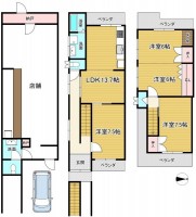 閑静な住宅地の４ＬＤＫ！
１階部分は店舗（カラオケ喫茶仕様）ですぐに営業できます！
徒歩圏内にスーパーなど充実で生活に便利！

