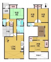ＬＤＫ吹抜け天井で開放感たっぷり！中庭＆テラス付き☆
全居室６帖以上＆収納付きのゆとりのある間取り！
スーパーやコンビニなど周辺施設も充実♪