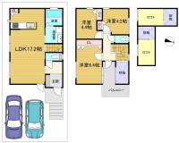 閑静な住宅地の限定２区画の分譲地！
収納スペース充実の３ＬＤＫ＋ロフト２ヶ所！
お車２台並列駐車可能！前道ゆったり約５．９ｍ！
