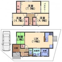 向日市、西京区、南区を専門　ユニバーサルホームサービス洛西口店 全居室収納あり！ゆとりのある３ＬＤＫのお家！
小学校まで徒歩５分でお子様の通学も安心♪
角地の為陽当たり・通風良好です！