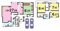 三方角地で陽当たり・通風良好！閑静な住宅地！
駐車２台可能な４ＬＤＫ！駐車場はカーポート付き！
小学校・中学校が徒歩圏内でお子様の通学も安心♪