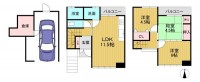 向日市、西京区、南区を専門　ユニバーサルホームサービス洛西口店 南向きにつき、陽当り良好！天井収納庫付きの３ＬＤＫ！
生活施設が徒歩圏内に揃っており生活便利な立地！
雨の日も安心の掘り込みガレージには倉庫もございます！